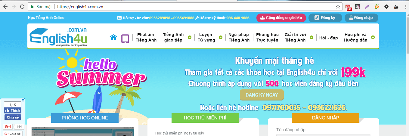 Khuyến mãi khóa học tiếng Anh mùa hè tại English4u chỉ với 199k